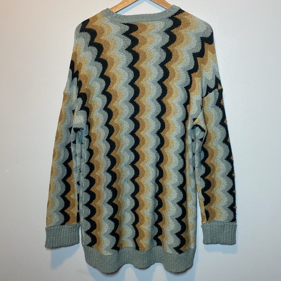 Show Me Your Mumu Sweater Women’s Large Blue Tan Retro Wave Soft Pullover Tunic - Picture 8 of 11